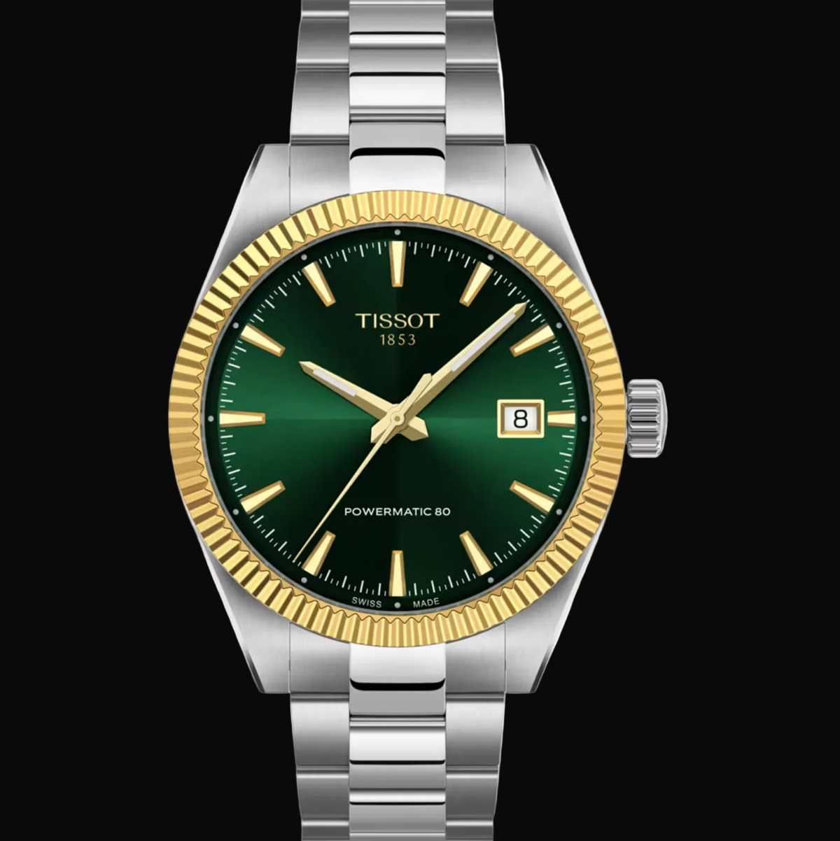 Tissot Gentleman Powermatic 80 38mm Grün / 18 Karat Gelbgold