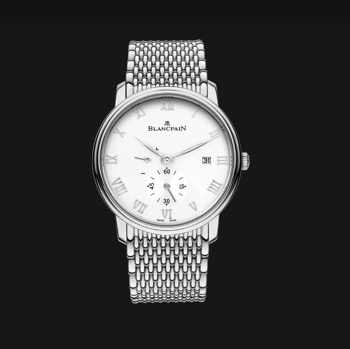 Blancpain Villeret Ultraplate Gangreserve Datum Weiss / Edelstahlband Milanaise 6606A-1127-MMB
