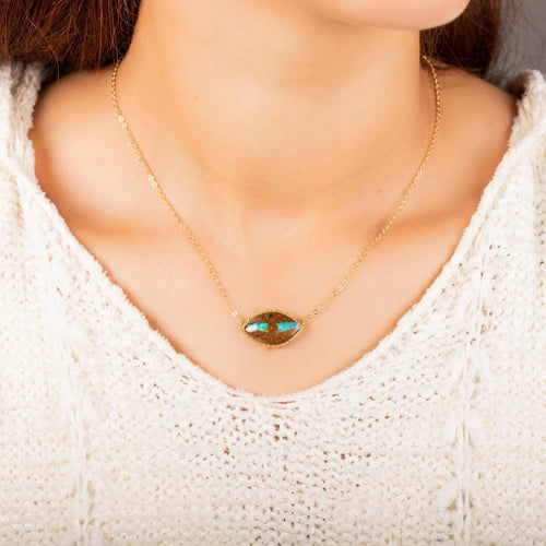 Amáli Unikat Anhänger mit Kette 18 Kt Gelbgold mit opalisiertem Holz 8,81 ct N-2977-OPW