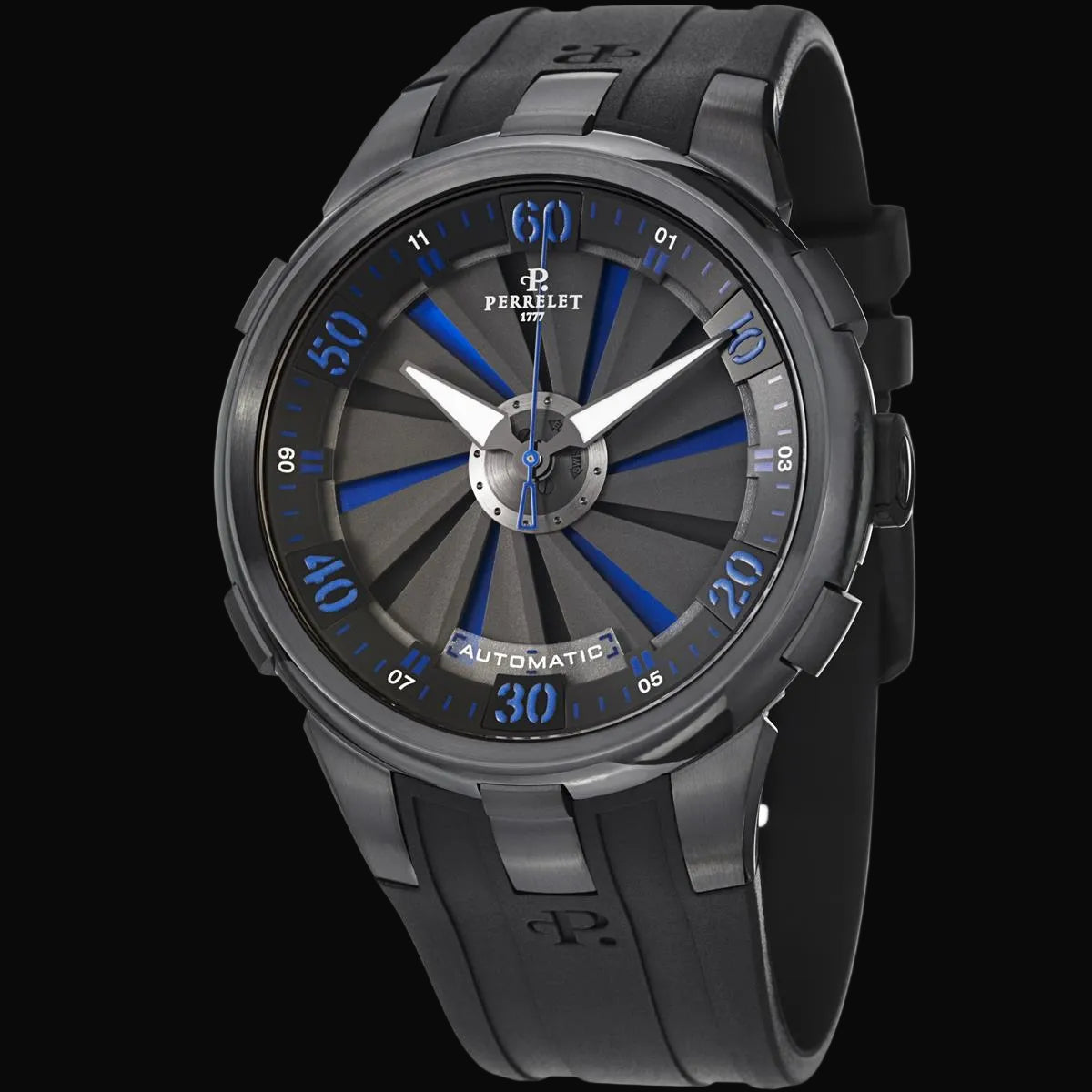 Perrelet Turbine XL Schwarz / Blau / Kautschukband A1051/5