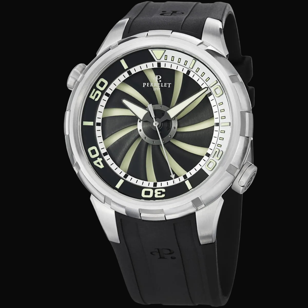 Perrelet Turbine Diver Schwarz / Weiss / Kautschukband A1066/1