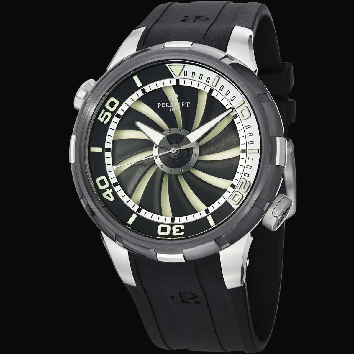 Perrelet Turbine Diver Schwarz / Weiss / Kautschukband A1067/1