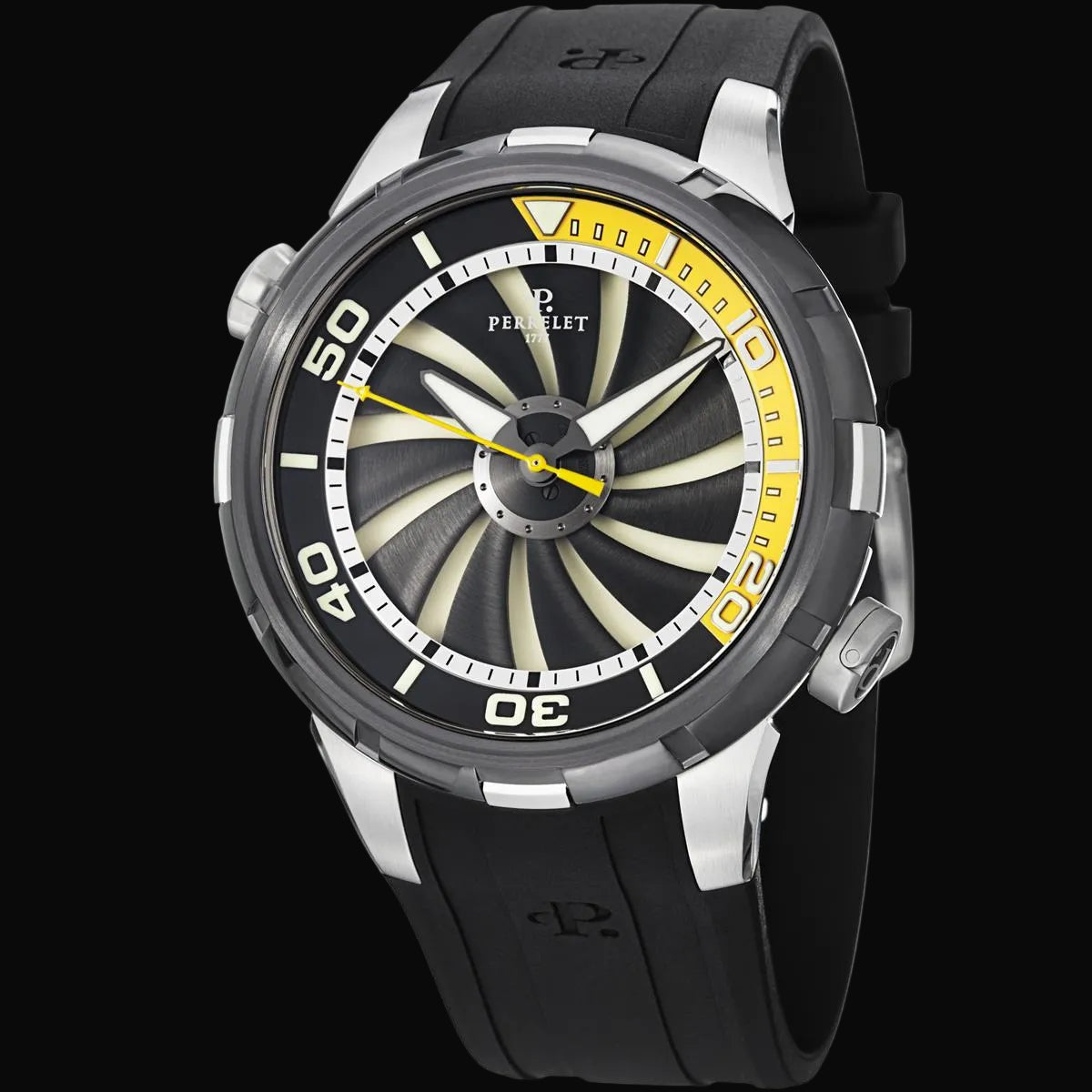 Perrelet Turbine Diver Schwarz / Gelb / Kautschukband A1067/2