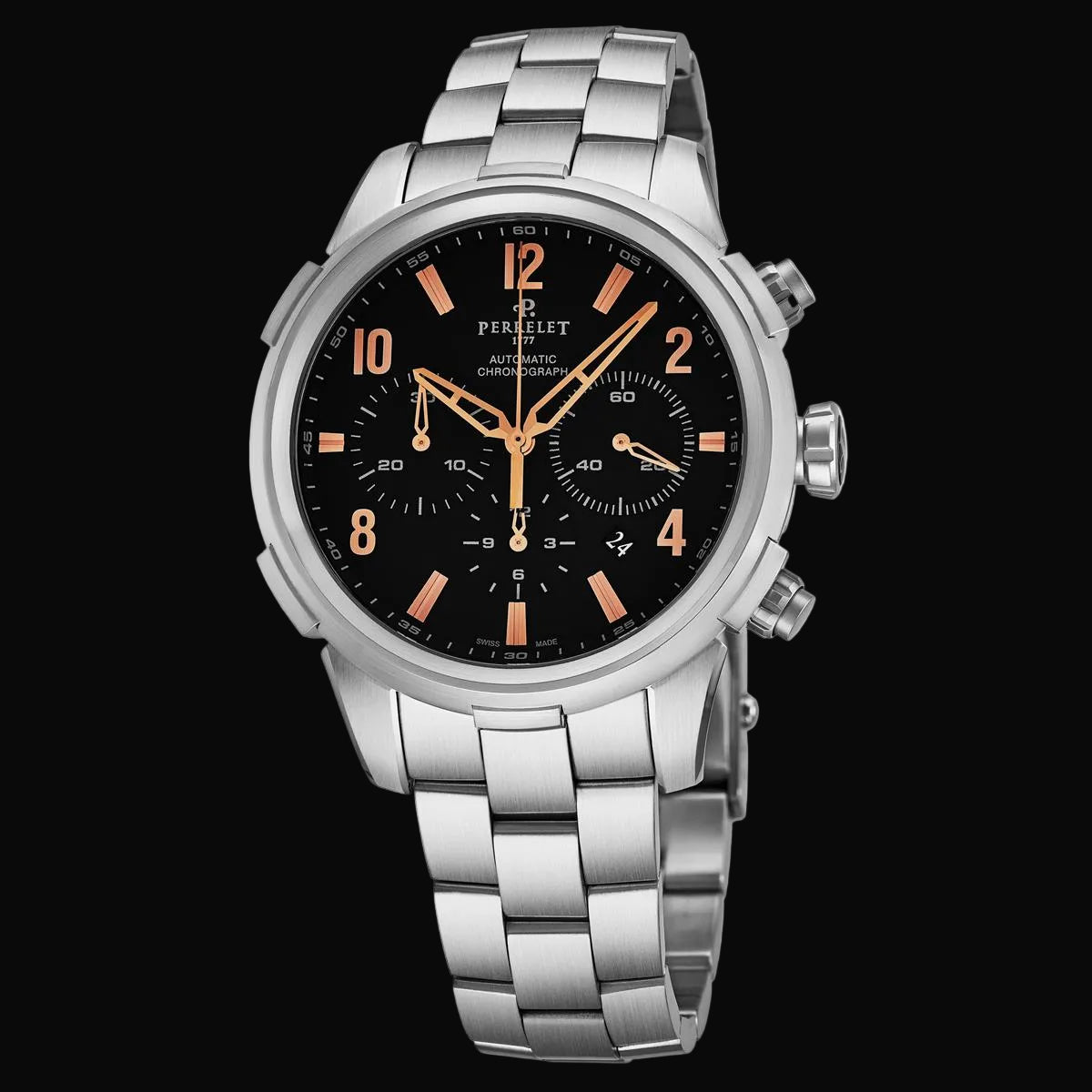 Perrelet Class-T Chronograph Schwarz / Edelstahlband A1069/C