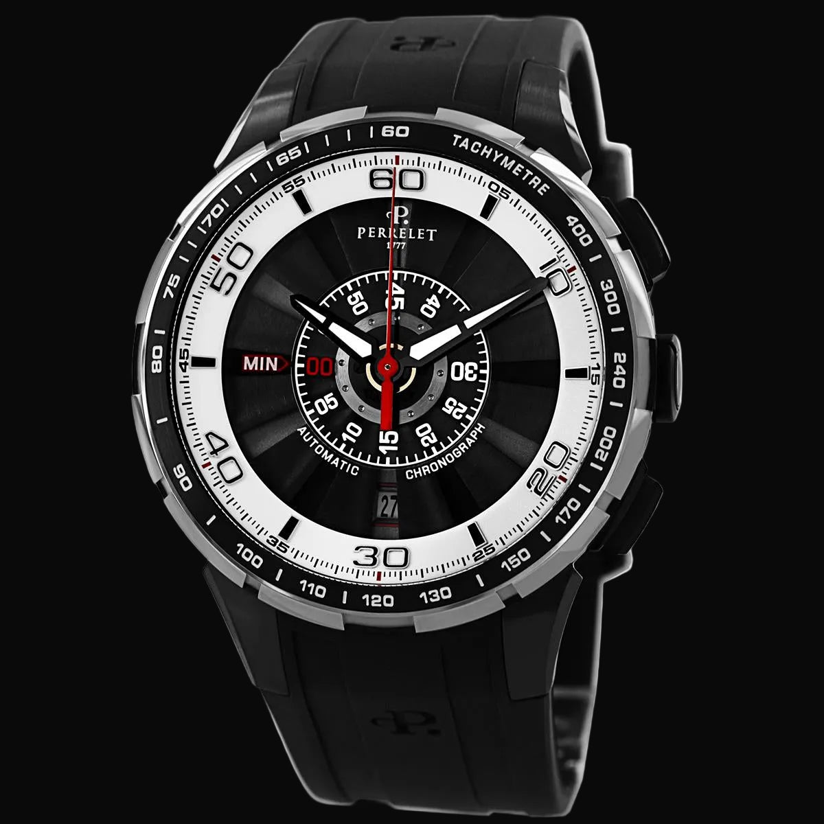 Perrelet Turbine Chrono Schwarz / Weiss / Kautschukband A1075/1
