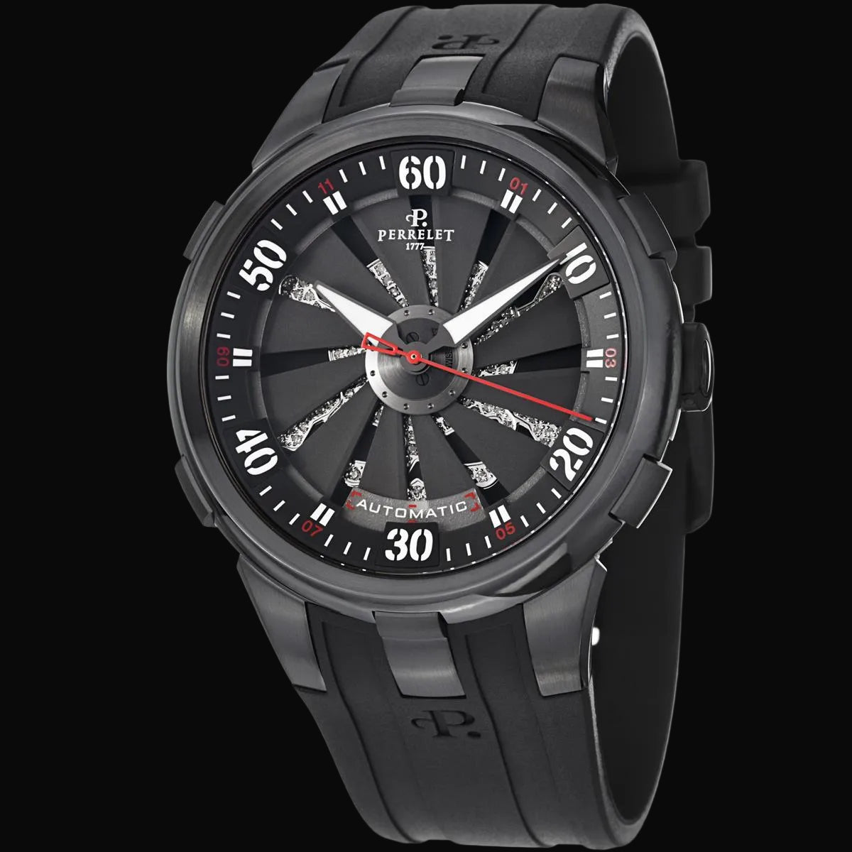 Perrelet Turbine Toxic Skull Schwarz / Kautschukband A4023/1