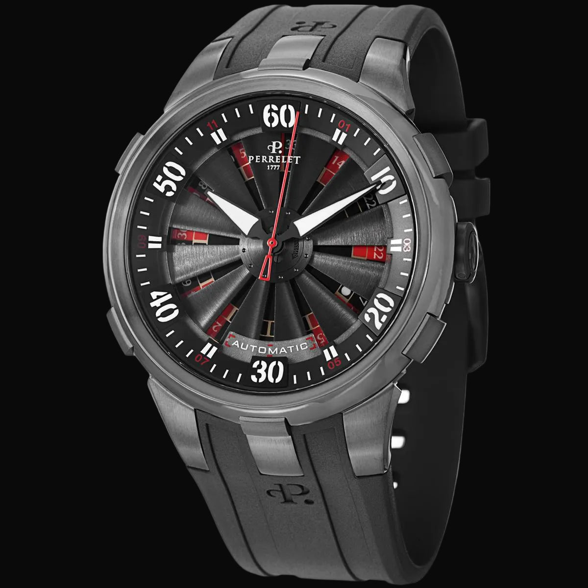 Perrelet Turbine XL Roulette Schwarz / Kautschukband A4054/1