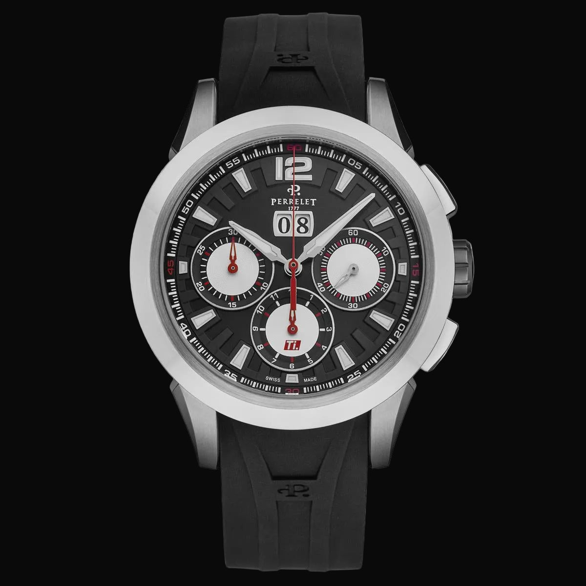 Perrelet Big Date Chronograph Schwarz / Kautschukband A5003/2
