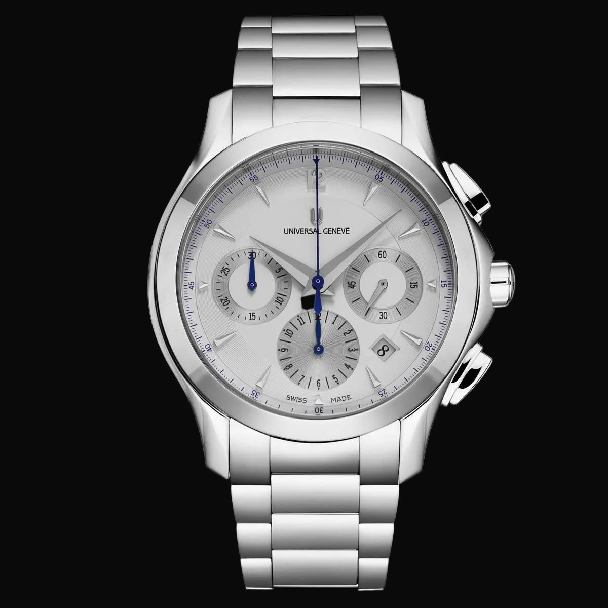 Universal Genève Timer Chronograph Silber / Blau / Edelstahlband 871.128-004
