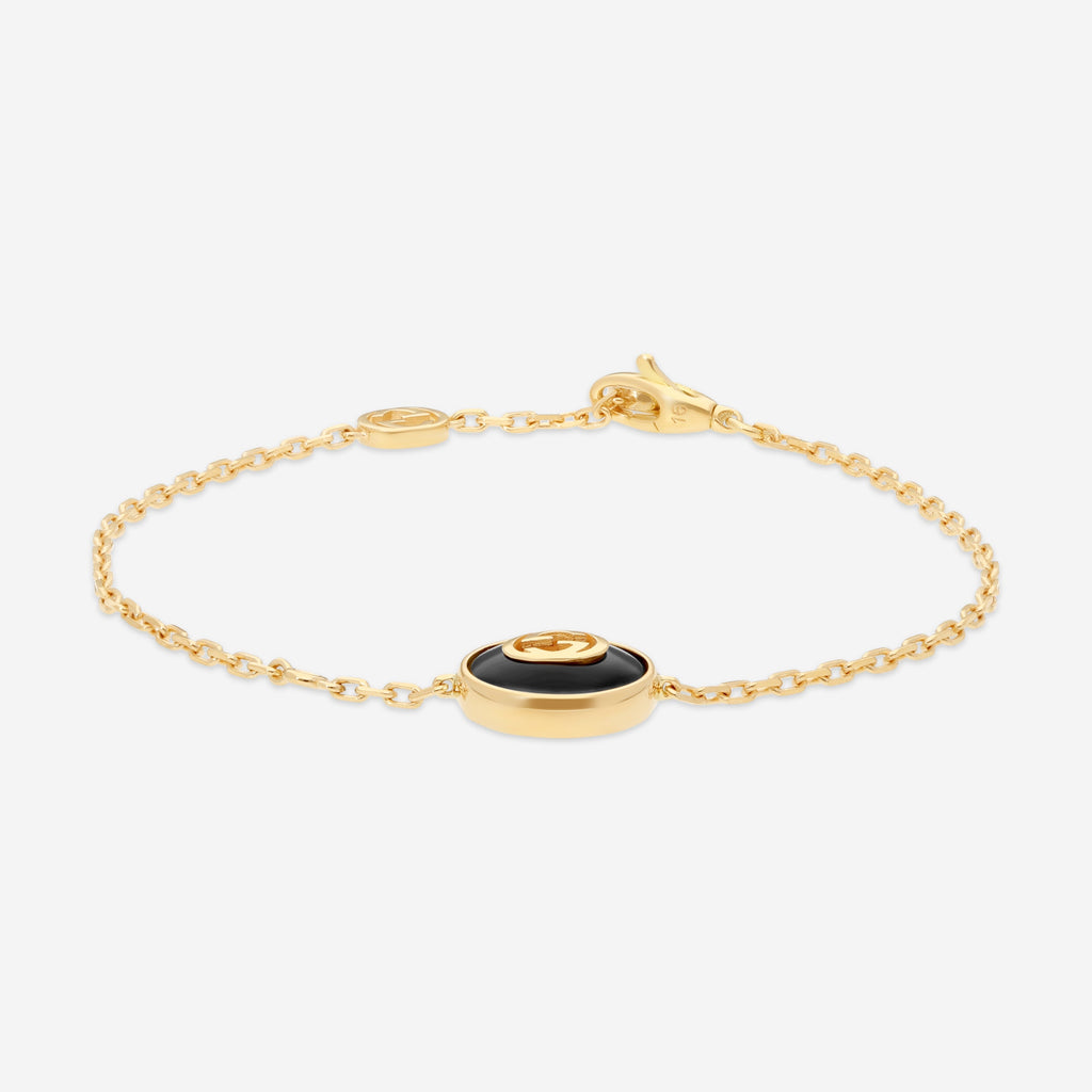 Gucci Interlocking G Armband 18 Kt Gelbgold mit Onyx und Diamant YBA786556001