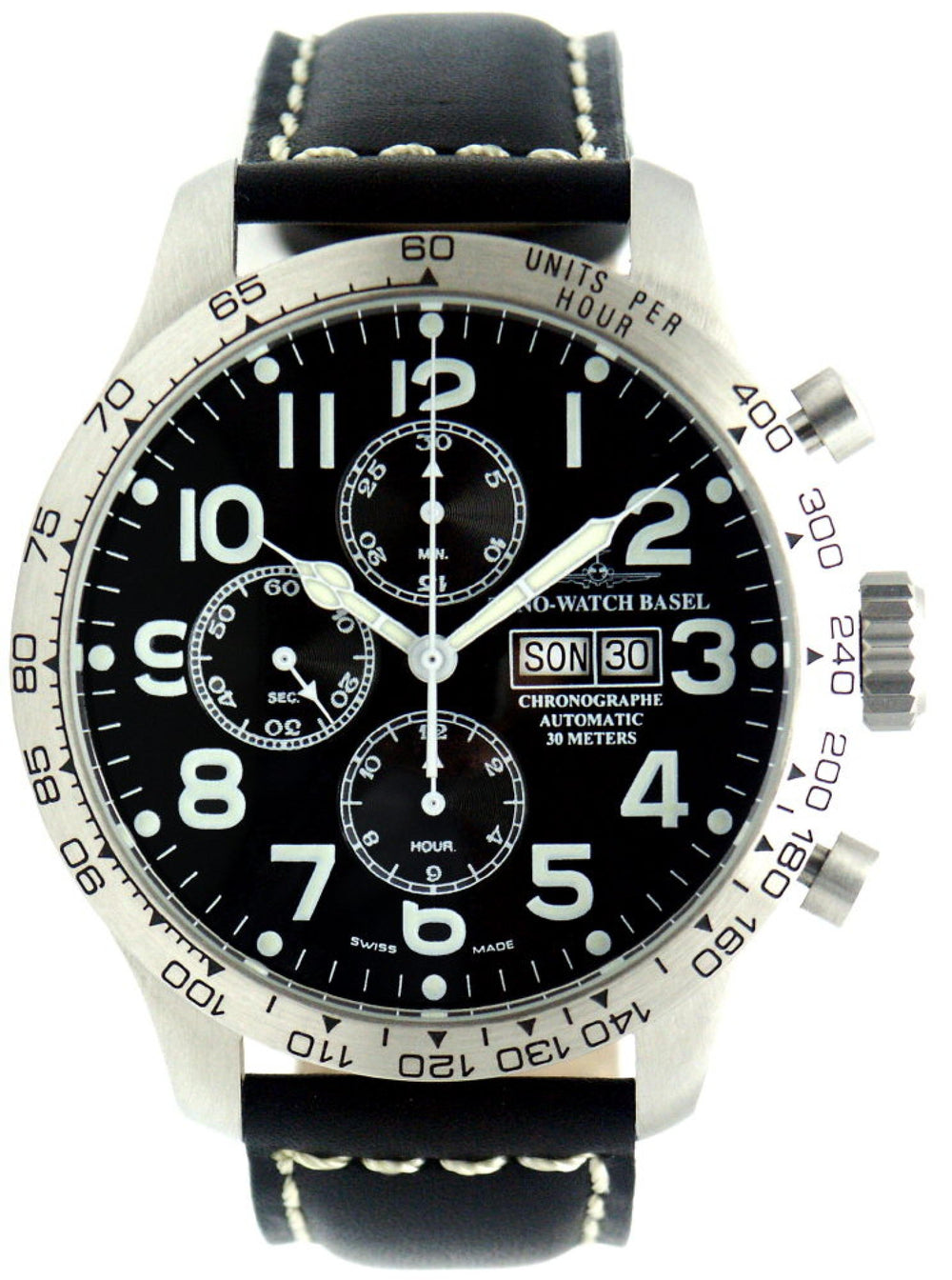 Zeno Watch Oversized Pilot Tachymeter Chrono Day-Date