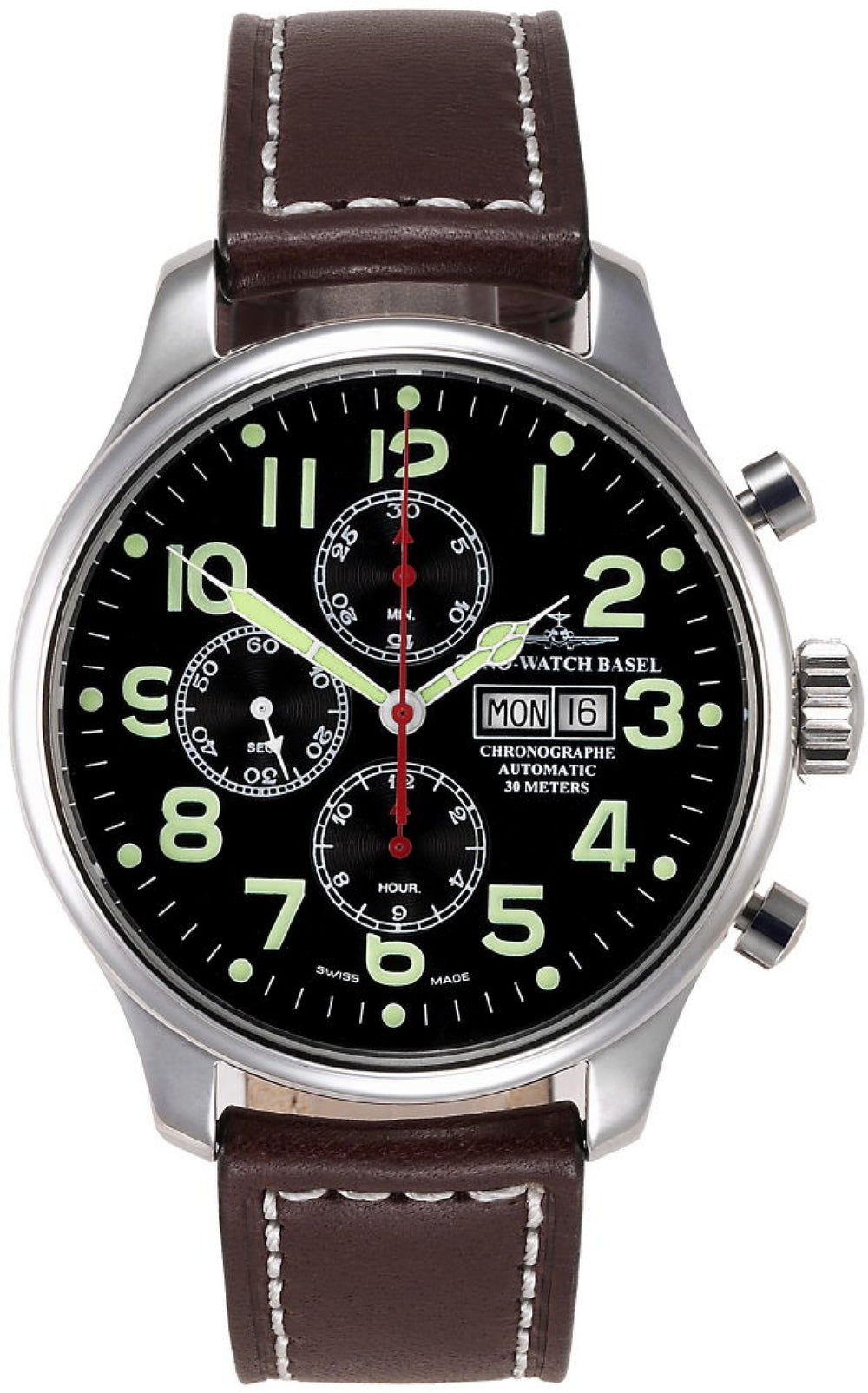 Zeno Watch Oversized Pilot Chronograph Polished Day-Date