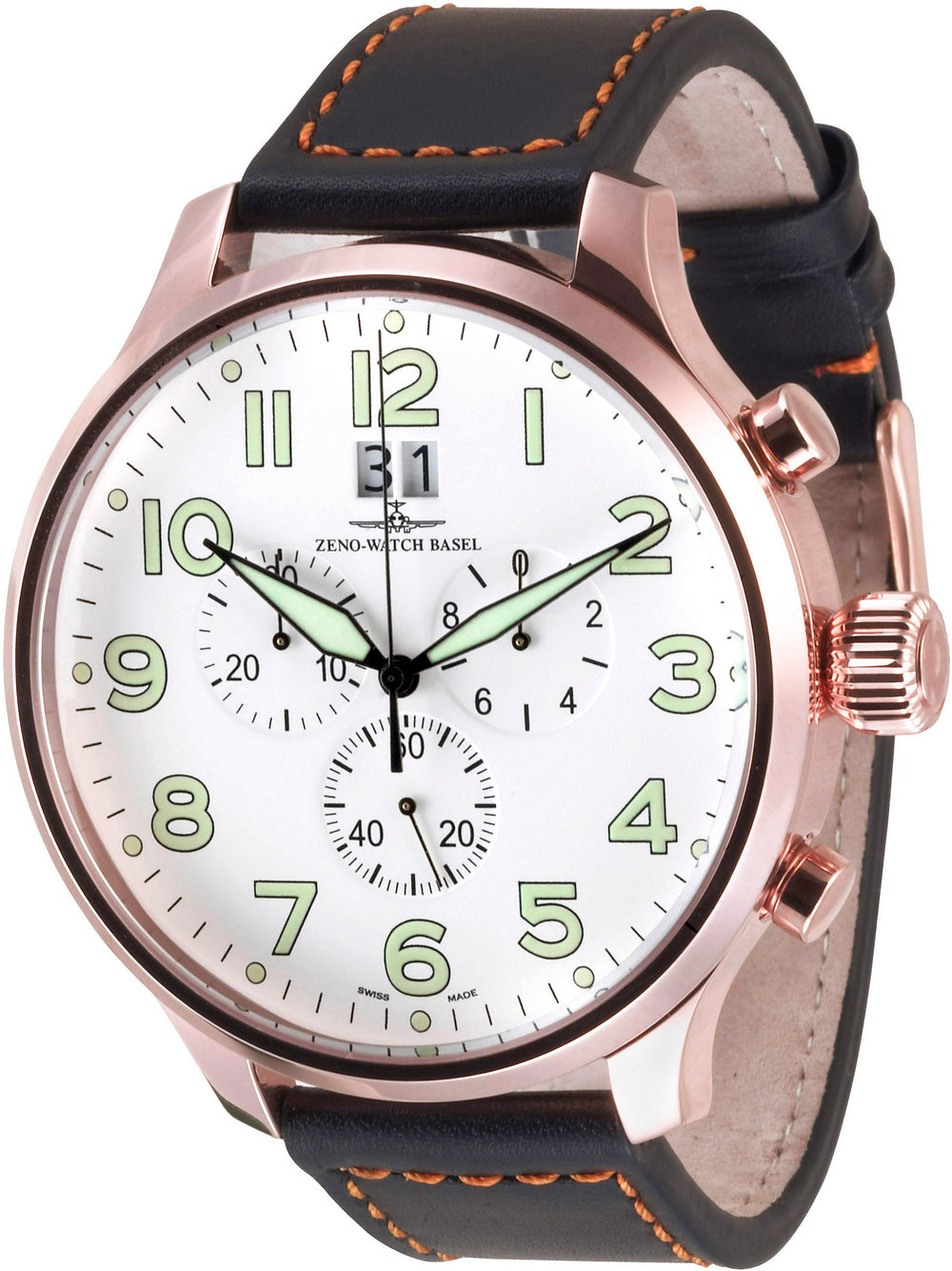 Zeno Watch Super Oversized Chrono Big Date gold plated