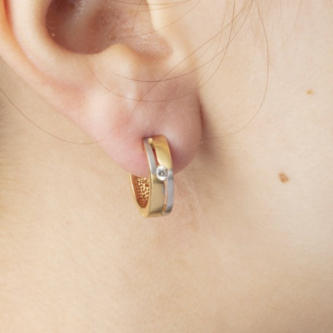 Kreolen 750/18 K Bicolor 14mm mit Zirkonia