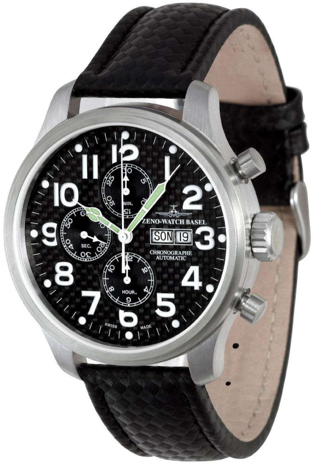 Zeno Watch Oversized Pilot Carbon Chrono Day-Date